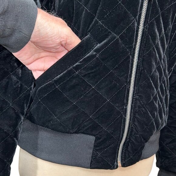 Lauren by Ralph Lauren Black Quilted Velvet Bomber Jacket Size XS - Picture 7 of 9